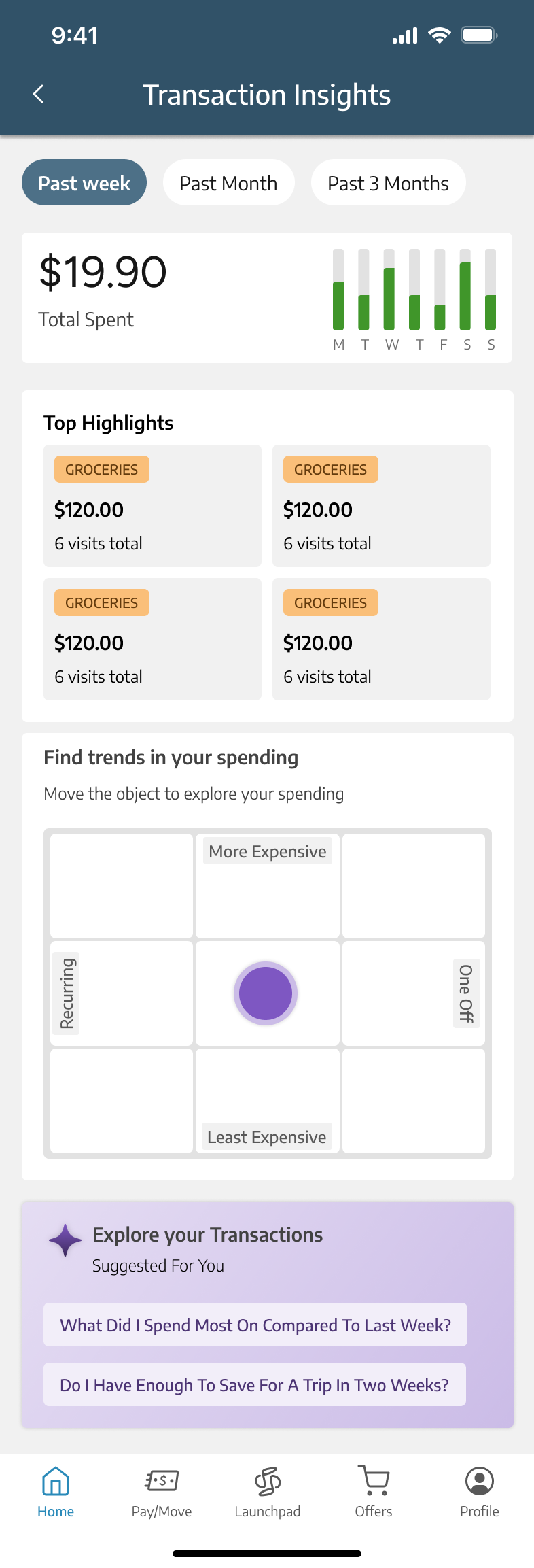 Transaction Insights hub with Find trends in your spending