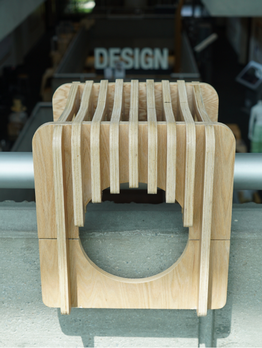 Assembled stool hanging on the railing