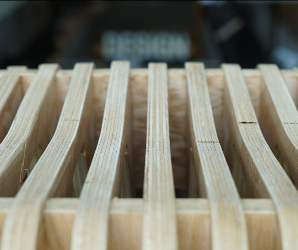 Close-up of the slatted seat