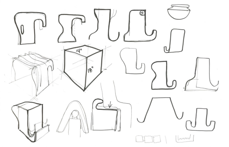 Sketches of rail-hanging stool forms