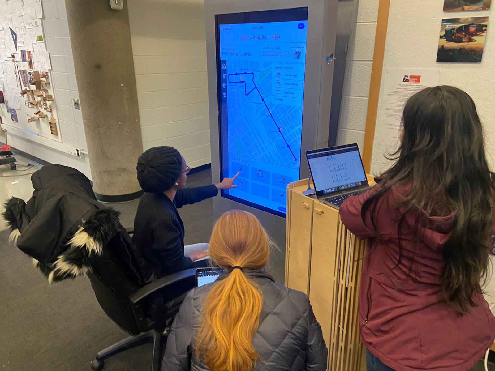 Participant completing a task on the kiosk