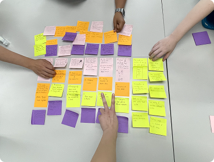Participants arranging sticky notes during the workshop